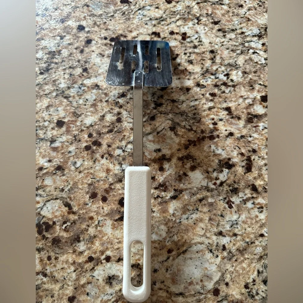 Vintage Ekco Slotted Spatula with White Handle